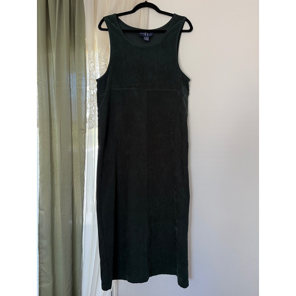 Original TY‎ Wear Maxi Dress Womens L Forest Green Vintage Faux Suede Velvet